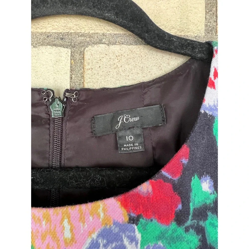 J. Crew Floral Sleeveless Sheath Dress Black Multi Stretch Cotton Sz 10 Medium - Picture 2 of 5